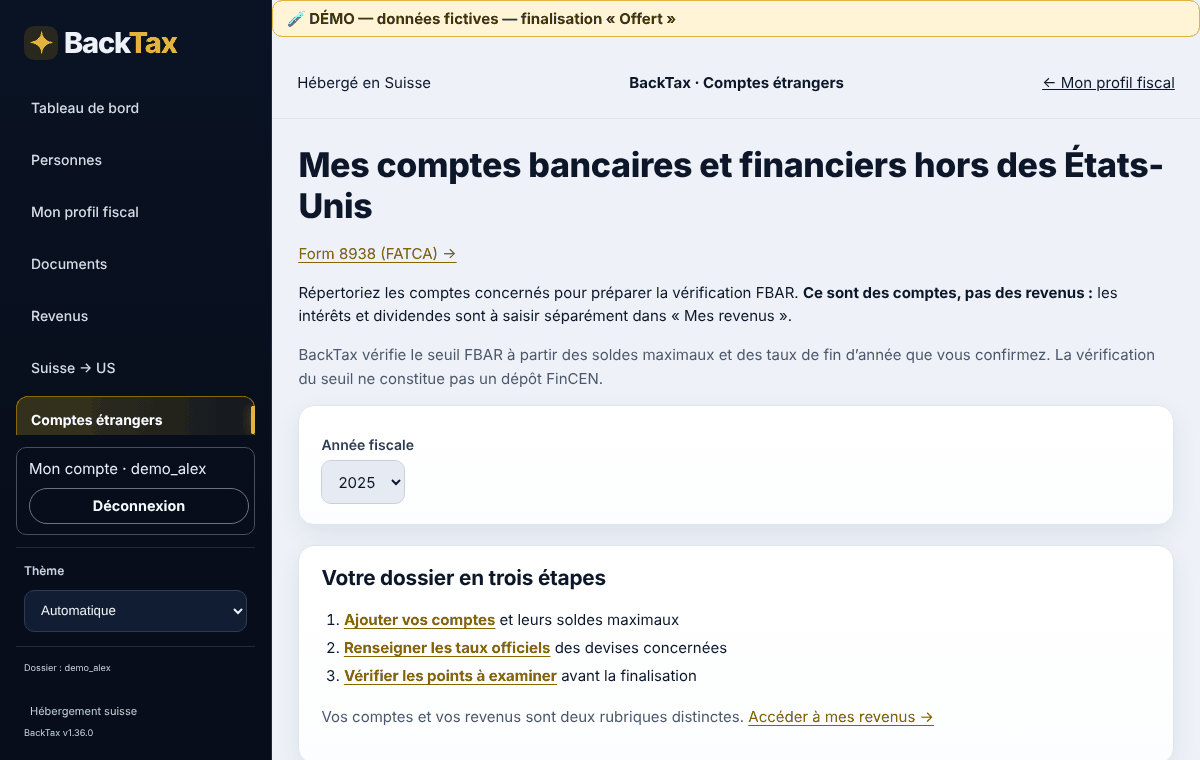 Exemple fictif — 6. Contrôle FBAR
